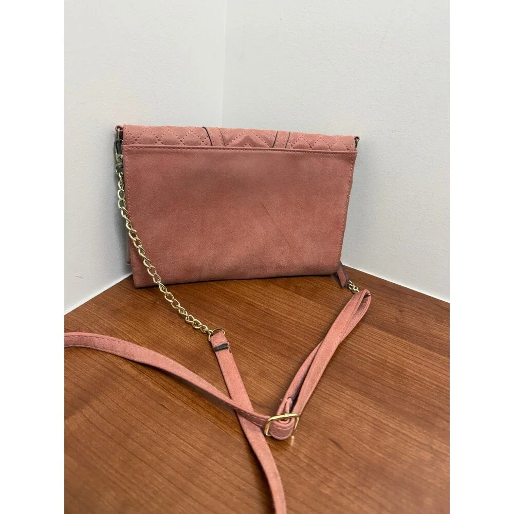 Jessica Simpson Quilted Crossbody Wallet Pink Faux Leather Chain Strap 9x6
